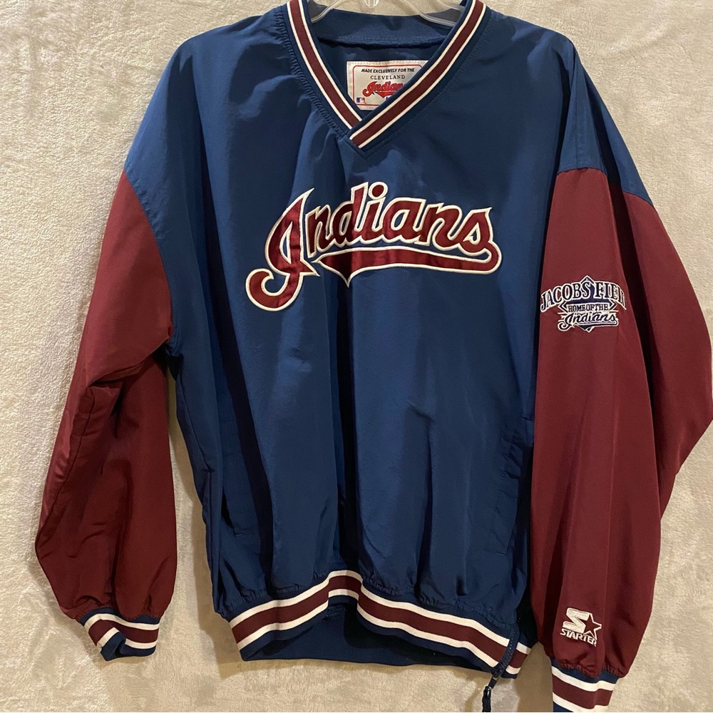 Vintage Cleveland Indians Jacket Men's Large Blue Burgundy Starter Vneck